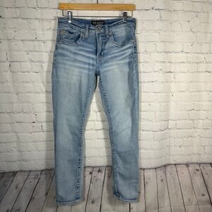 Salvage Mens Jeans Light Wash Distressed Denim Jeans 30x30 Slim Straight Buckle